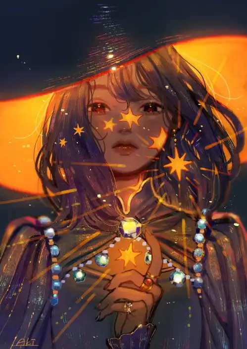 星空海浪点缀的梦幻少女插画,犹如精灵般的少女感十足