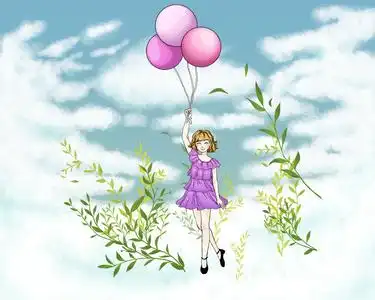 求二次元女生与气球的图片