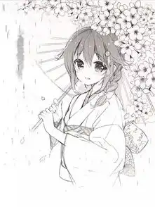 黑白二次元插画女孩子打伞花素材橡堆糖,美好生活研究所