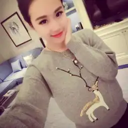 2015冬季爆款韩版小鹿卡通图案套头针织衫女式宽松显瘦女式毛衣