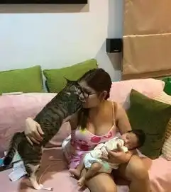 女主人在给孩子喂奶,猫咪突然跑来我也是个宝宝