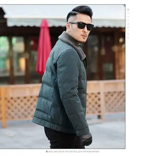 洋湖轩榭冬季新款男式羽绒服青年时尚羊毛翻领灰鸭绒保暖a