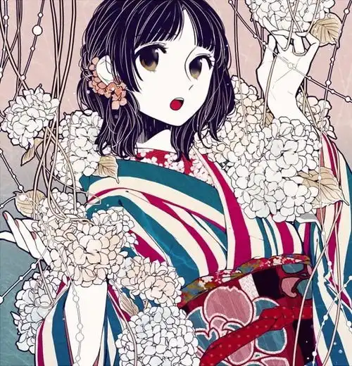 插画作品分享画师花瀬笔下风格迥异的和服少女