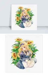 原创手绘向日葵下的女孩图片素材psb格式下载动漫人物大全