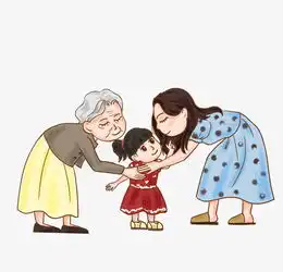 手绘温馨家庭奶奶和妈妈照顾小女孩图片素材其他格式下载动漫人物大全