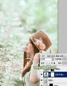 photoshop调色制作春季小清新淡绿色效果的外景人物图片