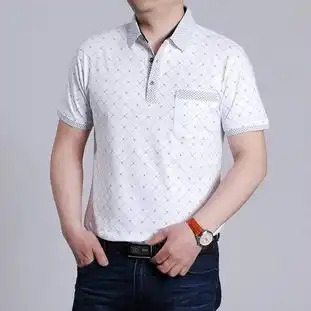 中年男装夏装男士翻领爸爸装宽松大码男式衬衫领t恤短袖男
