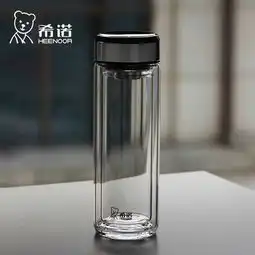 希诺双层便携玻璃杯男女士商务办公带盖茶杯隔热杯xn6738