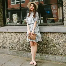 宽松印花连衣裙系带荷叶边短款淑女显瘦韩版堆糖,美图壁纸兴趣社区