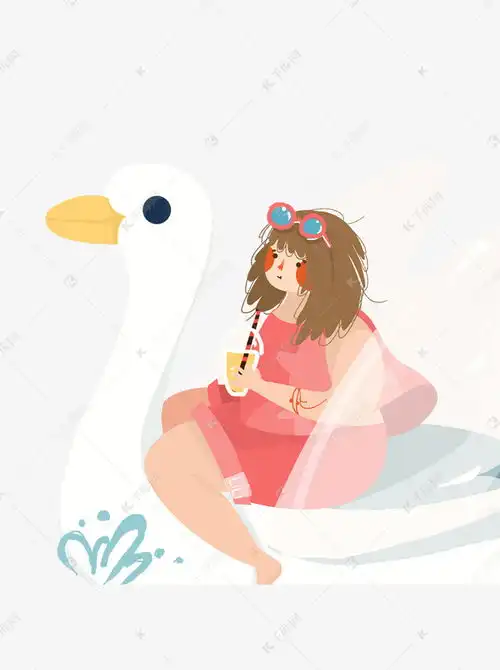 卡通坐在天鹅充气玩具上的胖女孩插画元素素材图片免费下载千库网