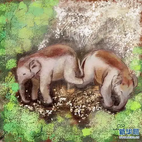可可爱爱精美手绘定格云南北移亚洲象群名场面