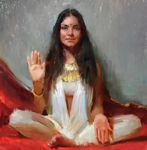 印度女画家画美女油画,身披薄纱的女郎真美,让无数网友称赞