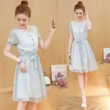 连衣裙女2017夏季新款小清新淑女雪纺衬衫裙收腰显瘦中长款a字裙
