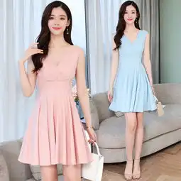 夏季小清新无袖连衣裙女装韩版修身显瘦气质v领a字裙子潮