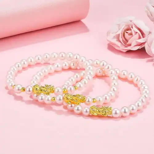 正品黄金手链招财貔貅珍珠女士款本命年足金转运珠手串饰品3d硬金