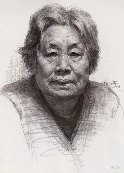 素描头像女老年作画步骤详解