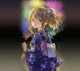 手绘烟花下的和服女孩