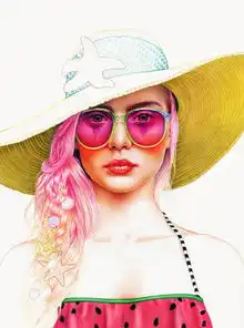 彩色铅笔手绘季节女孩插画