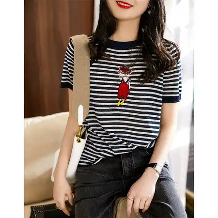 喜妮思针织衫黑白条纹t恤女上衣小众图片大全邮乐官方网站