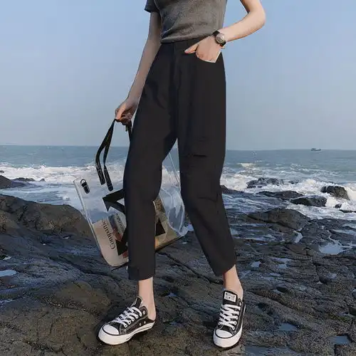 2021新款女装白色牛仔裤女高腰显瘦百搭宽松大码200斤老爹哈伦裤