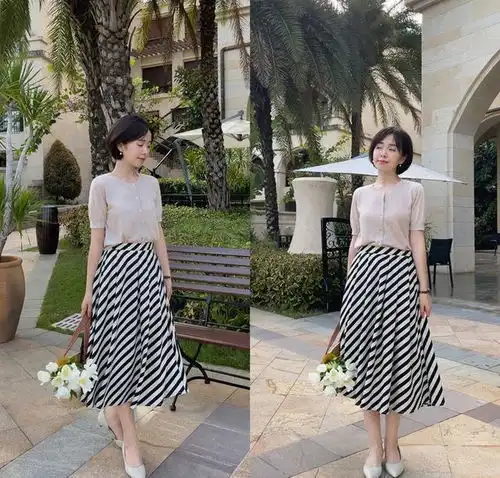 40岁左右的中年女人,夏天多穿半裙浅口单鞋,舒适又显气质