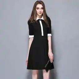 施悦名春夏季娃娃领连衣裙女黑白中袖修身女式裙子