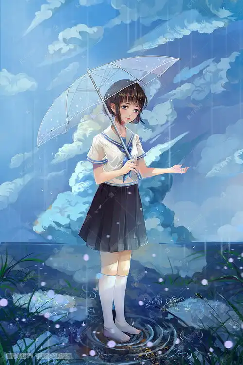 立夏节气雨中打伞女孩插画图片千库网