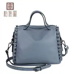 1.8折起全场包邮,柏雅图头层牛皮女包新款铆钉单肩斜挎包欧美简约百搭手提包特价限时抢购1号店闪购官网