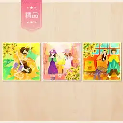 闺蜜女孩插画无框画图片下载卡通动漫装饰画大全现代简约装饰画编号14566841
