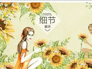 复古向日葵手绘美女背景墙装饰画图片素材效果图下载手绘电视背景墙图大全电视背景墙编号16860033