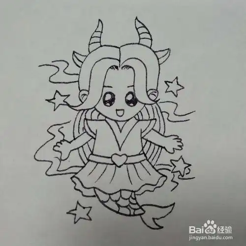 怎么画出可爱的摩羯座女孩卡通儿童简笔画