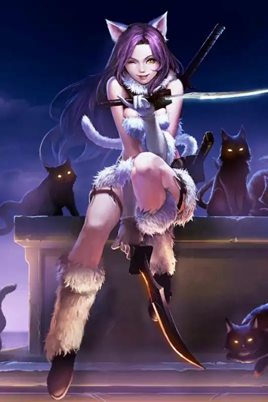 求lol里卡特琳娜暗夜猫女皮肤的高清原画国服的quqqqq另外还求卡特猫女的同人图