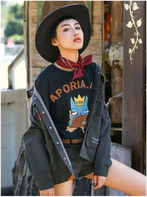 搭配迷阵欧美做旧复古嘻哈嬉皮女夹克