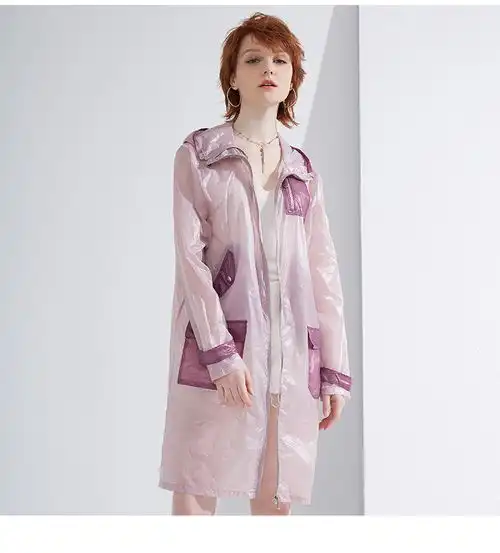 汤河店2019春季新款欧美高品质女装连帽直筒拼色中长款风衣外套防晒型薄