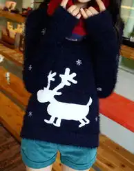 新款女装韩版打底厚毛衣小鹿刺绣毛衣针织打底衫套头毛衣女