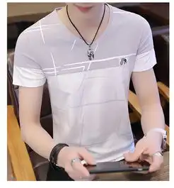 窈瑟2018新款夏季男士短袖t恤v领潮流半袖衣服个性韩版夏装