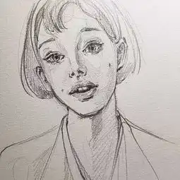 她的速写人物头像,用线很灵活五官细致,很美