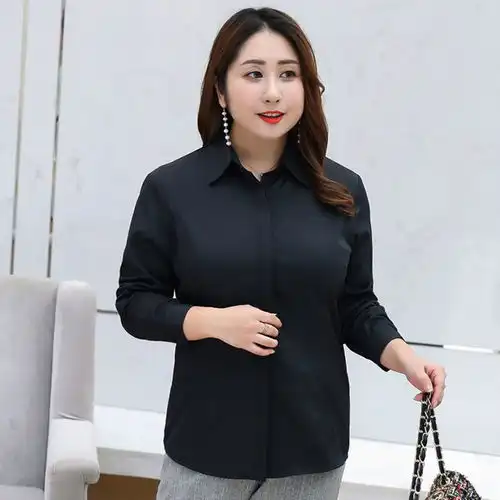 2019春秋白色特大码加绒衬衫女长袖胖mm200斤加肥工作服职业衬衣