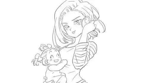 七龙珠人造人十八号与她的女儿动漫简笔画