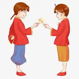 新年2019年唐装男孩女孩放烟花图片素材其他格式下载动漫人物大全