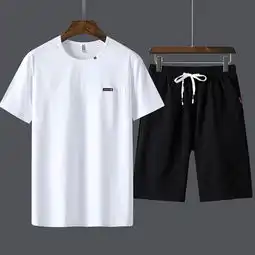 夏季短袖t恤夏季套装男纯棉圆领帅气青少年男士夏装运动两件套