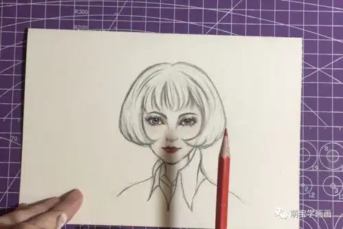 彩铅短发人像女
