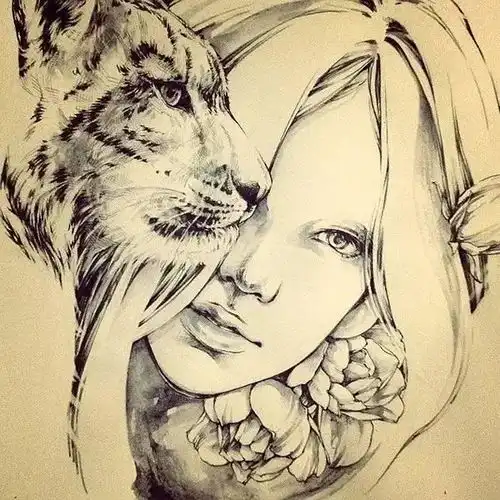 人与自然美女素描画如果你讨厌削铅笔,那就玩下单色水墨素描吧