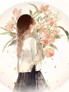 唯美女孩背影的二次元小清新插画