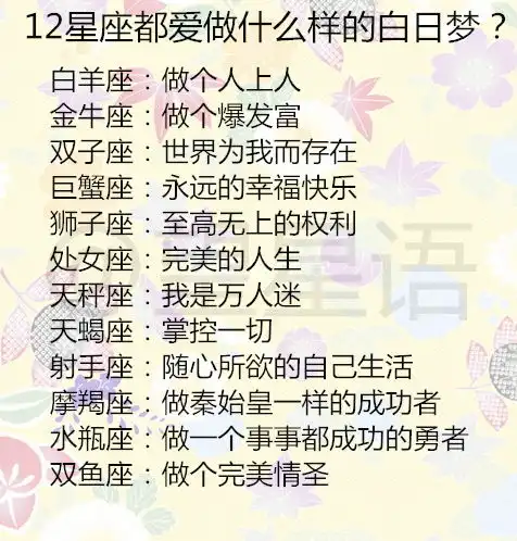 12星座都爱做什么样的白日梦12星座男在爱情中患了什麽病