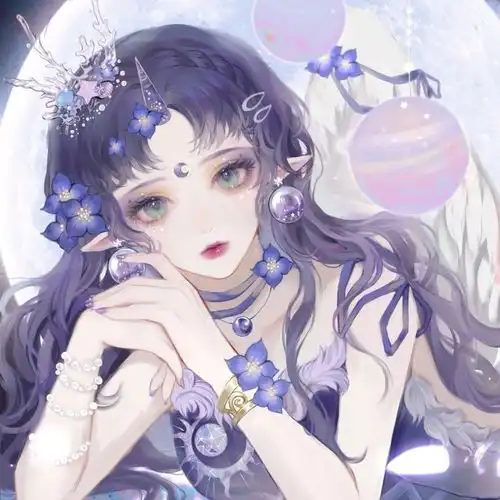 蓝色紫色系动漫女生头像月遇从云,花遇和风,今晚上的夜空很美,我又想你