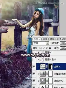 photoshop调色给栏杆边女孩唯美逆光效果
