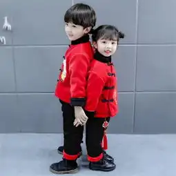 初心多咪优选新年唐装套装2018新款冬季加绒加厚卡通小猪汉服套装蜜芽