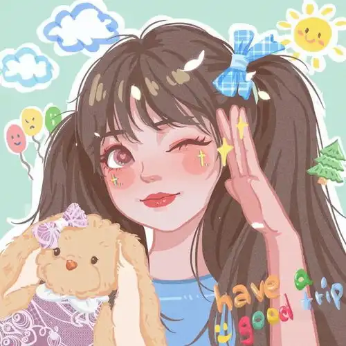 超级可爱的手绘女生头像,抱宠物的女孩