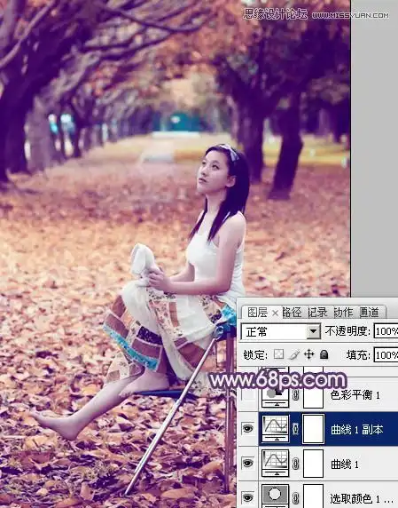 ps调出公园美女唯美的紫红色调